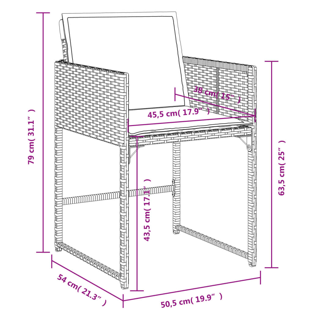 11-tlg. Garten-Essgruppe mit Kissen Grau Poly Rattan