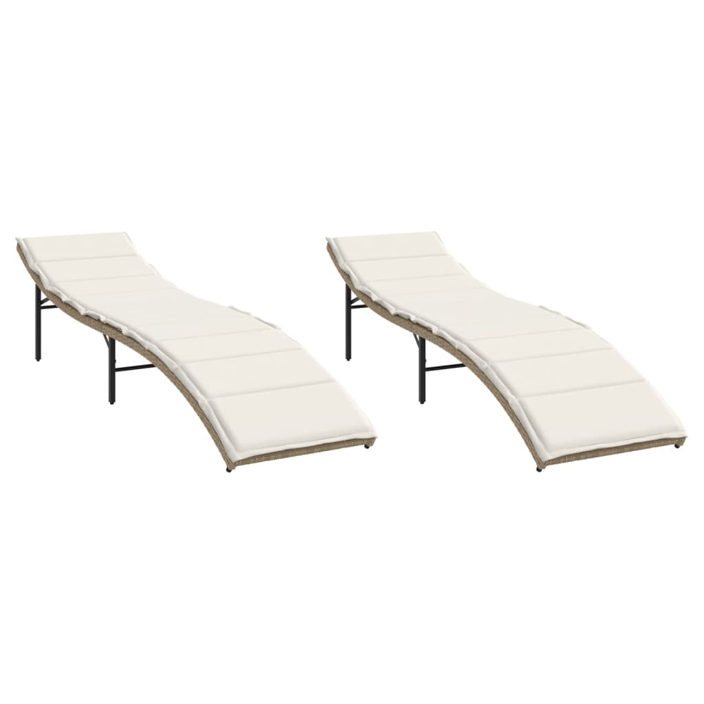 Sonnenliegen 2 Stk. mit Auflagen Beige Poly Rattan