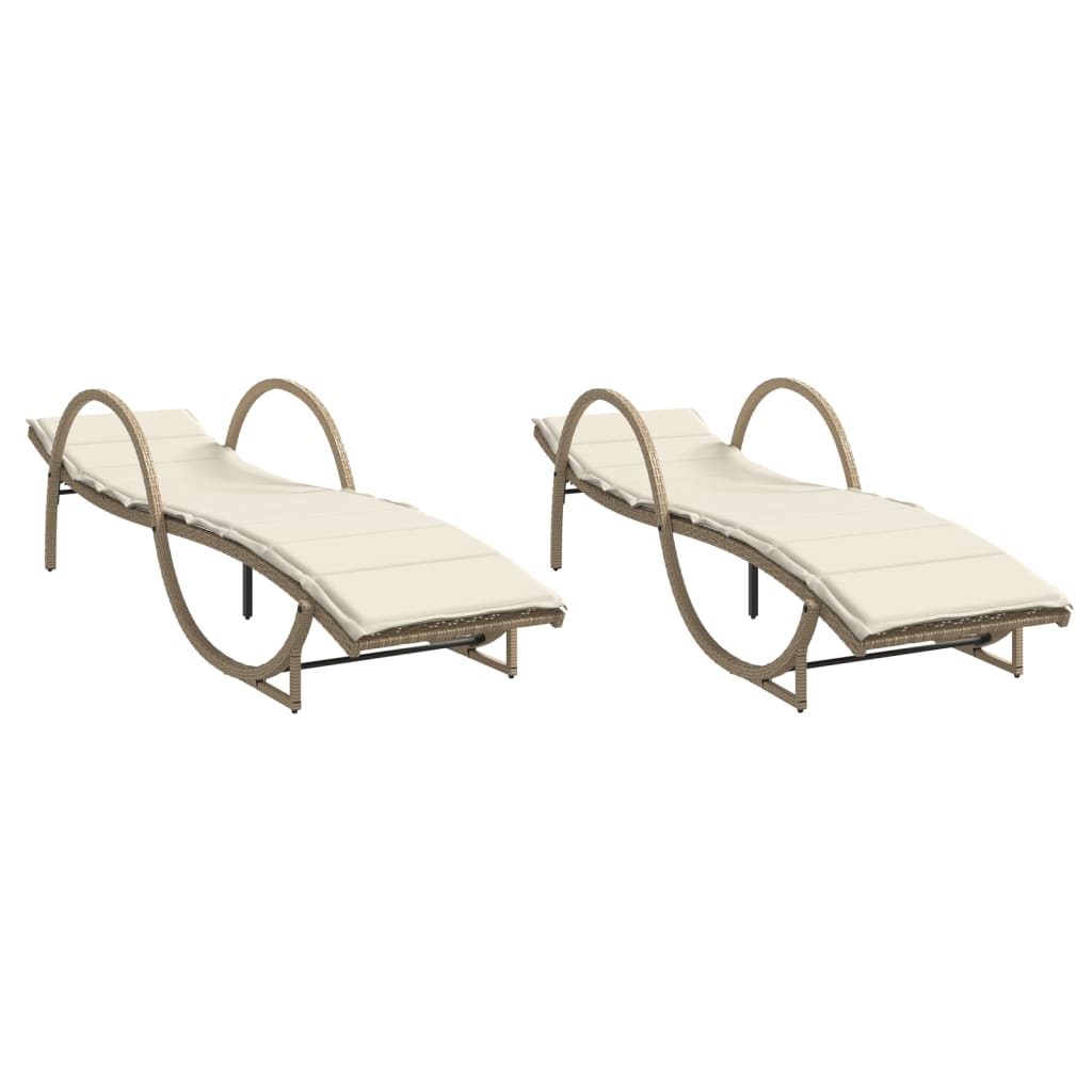 Sonnenliegen 2 Stk. mit Auflagen Beige Poly Rattan