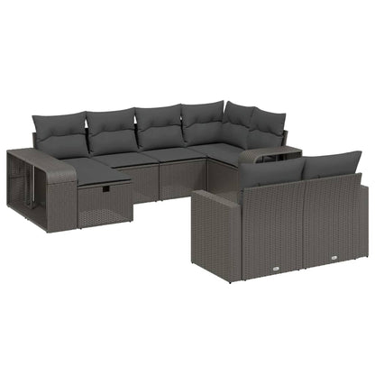 10-tlg. Garten-Sofagarnitur mit Kissen Schwarz Poly Rattan