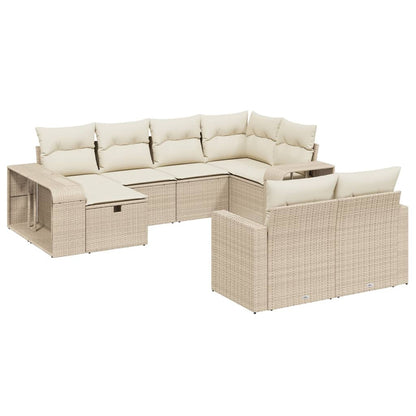 10-tlg. Garten-Sofagarnitur mit Kissen Beige Poly Rattan