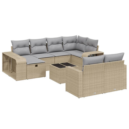 11-tlg. Garten-Sofagarnitur mit Kissen Beige Poly Rattan