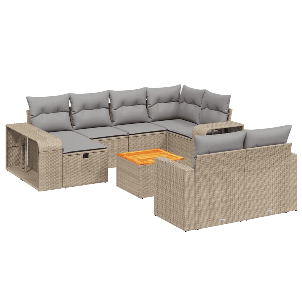 11-tlg. Garten-Sofagarnitur mit Kissen Beige Poly Rattan