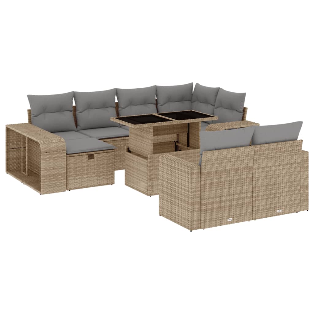 11-tlg. Garten-Sofagarnitur mit Kissen Beige Poly Rattan