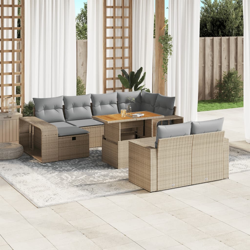 11-tlg. Garten-Sofagarnitur mit Kissen Beige Poly Rattan