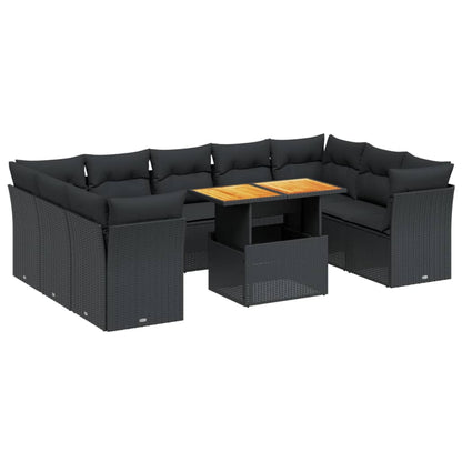 10-tlg. Garten-Sofagarnitur mit Kissen Schwarz Poly Rattan