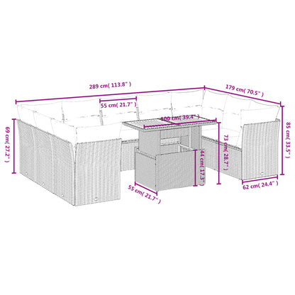 10-tlg. Garten-Sofagarnitur mit Kissen Beige Poly Rattan