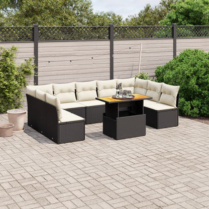 10-tlg. Garten-Sofagarnitur mit Kissen Schwarz Poly Rattan