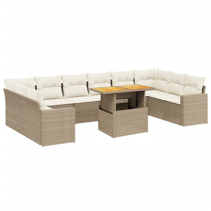 11-tlg. Garten-Sofagarnitur mit Kissen Beige Poly Rattan