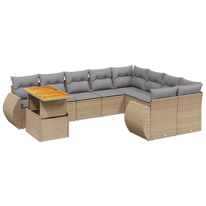 10-tlg. Garten-Sofagarnitur mit Kissen Beige Poly Rattan