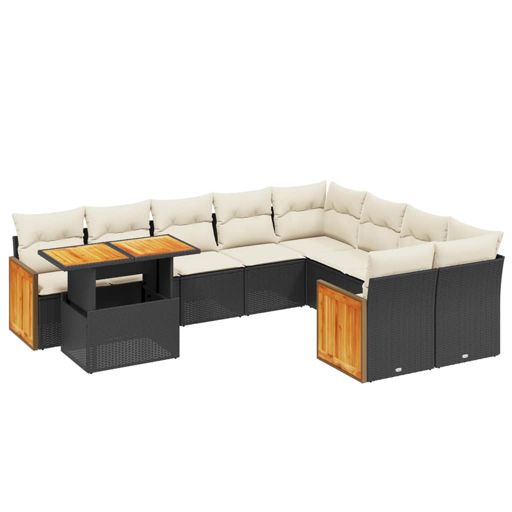 10-tlg. Garten-Sofagarnitur mit Kissen Schwarz Poly Rattan