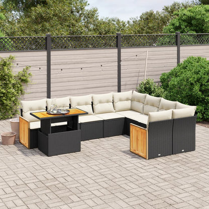 10-tlg. Garten-Sofagarnitur mit Kissen Schwarz Poly Rattan