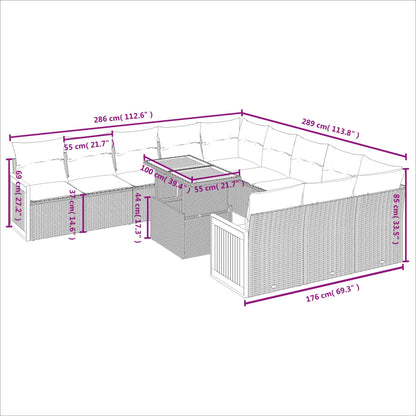 11-tlg. Garten-Sofagarnitur mit Kissen Beige Poly Rattan