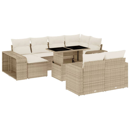 11-tlg. Garten-Sofagarnitur mit Kissen Beige Poly Rattan