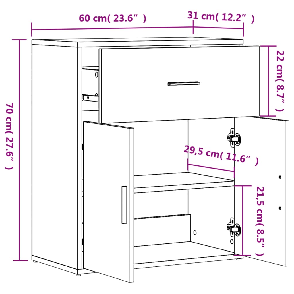 Sideboards 2 Stk. Betongrau 60x31x70 cm Holzwerkstoff