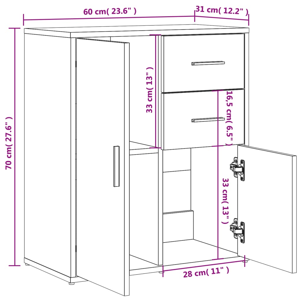 Sideboards 2 Stk. Weiß 60x31x70 cm Holzwerkstoff