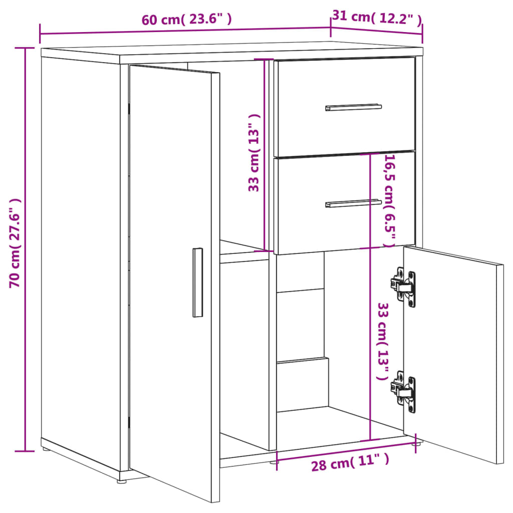 Sideboards 2 Stk. Räuchereiche 60x31x70 cm Holzwerkstoff