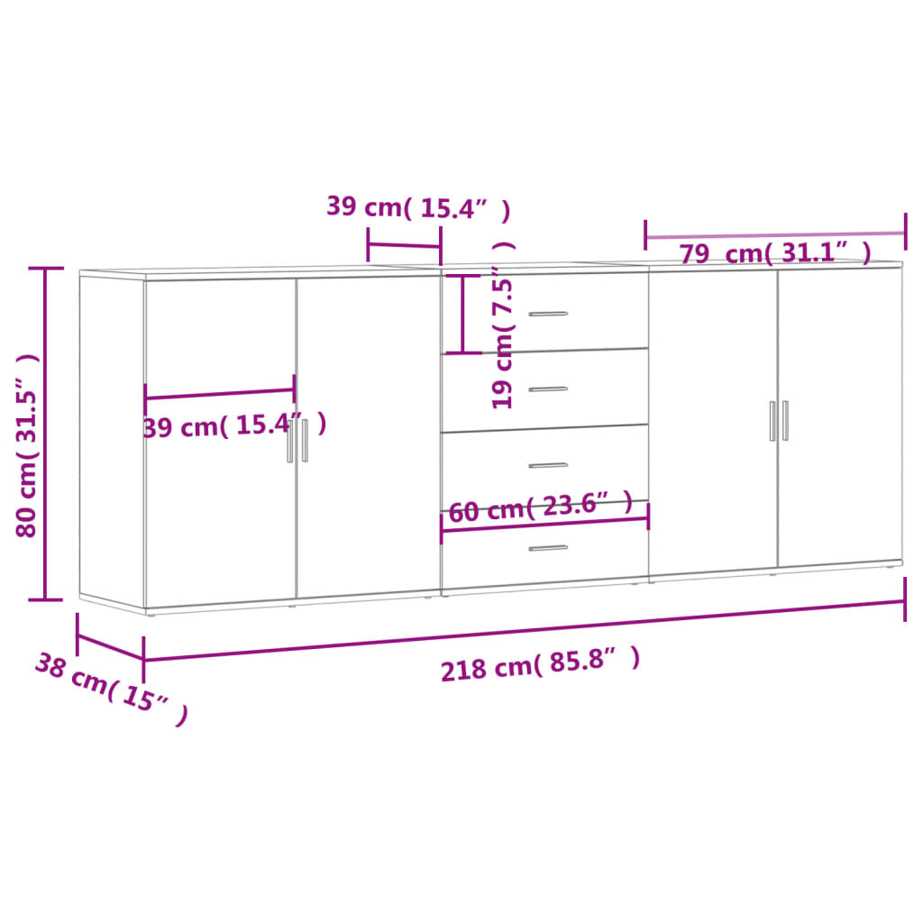 Sideboards 3 Stk. Braun Eichen-Optik Holzwerkstoff