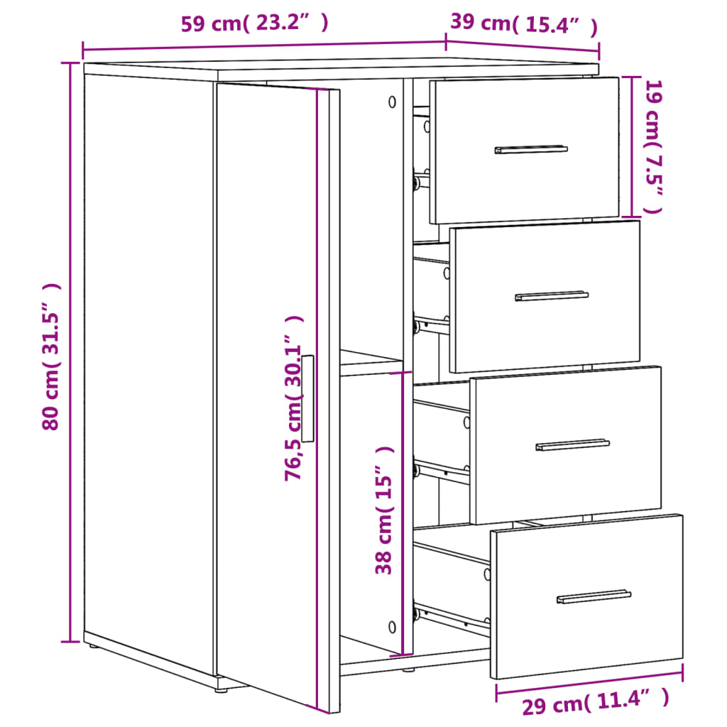 Sideboards 2 Stk. Schwarz 59x39x80 cm Holzwerkstoff