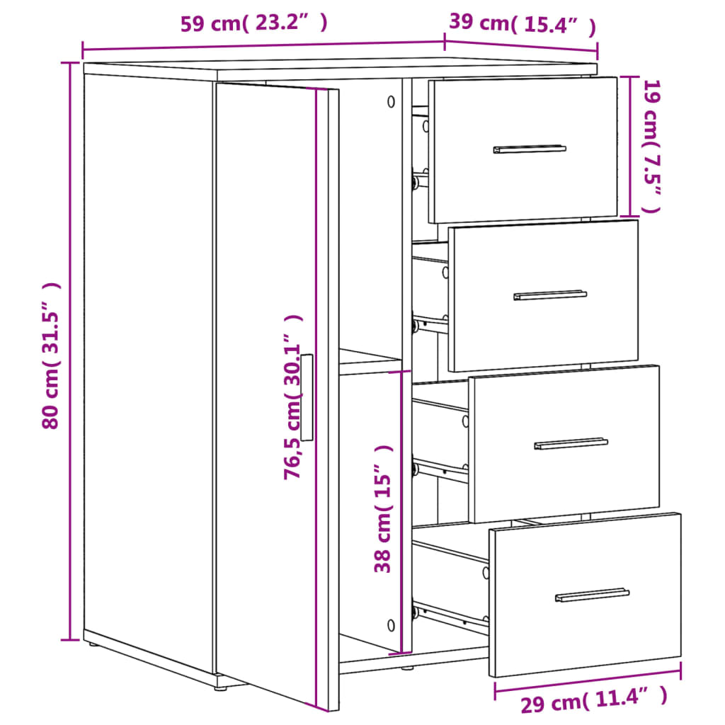 Sideboards 2 Stk. Betongrau 59x39x80 cm Holzwerkstoff