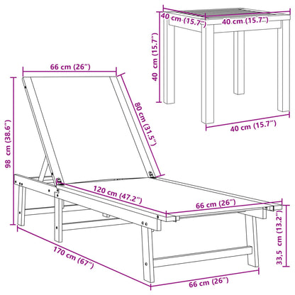 Sonnenliegen 2 Stk. mit Tisch Taupe Massivholz Akazie Textilene