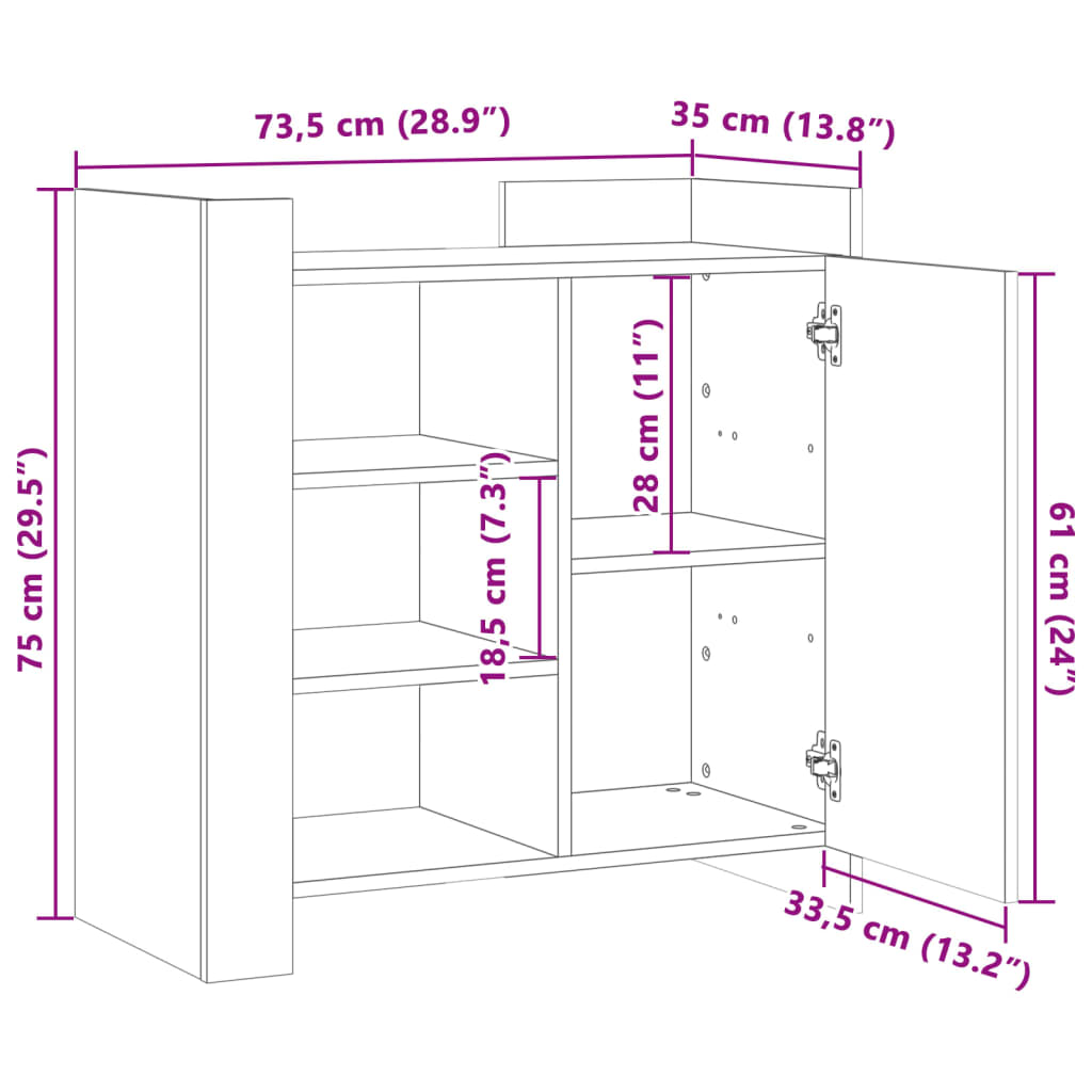 Sideboard Schwarz 73,5x35x75 cm Holzwerkstoff