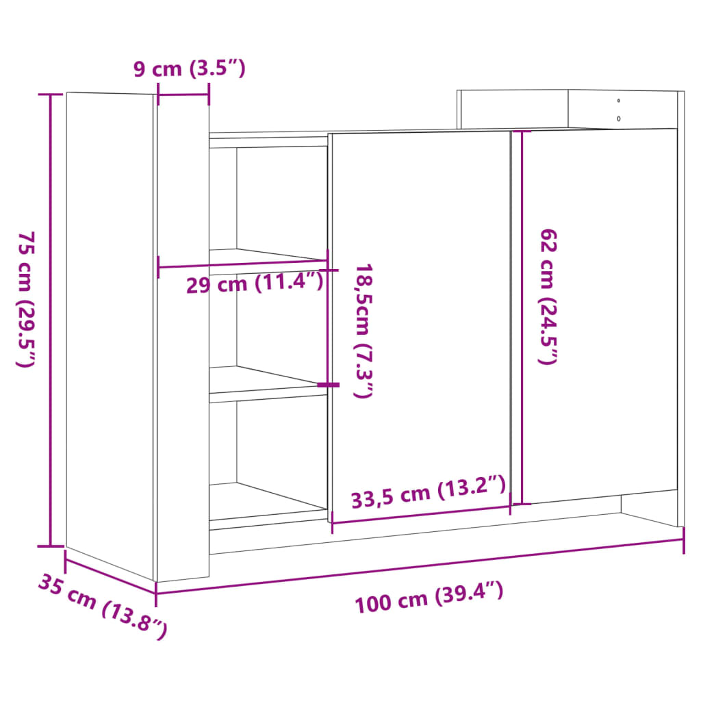 Sideboard Sonoma-Eiche 100x35x75 cm Holzwerkstoff