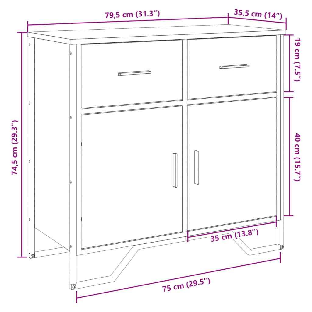 Sideboard Räuchereiche 79,5x35,5x74,5 cm Holzwerkstoff