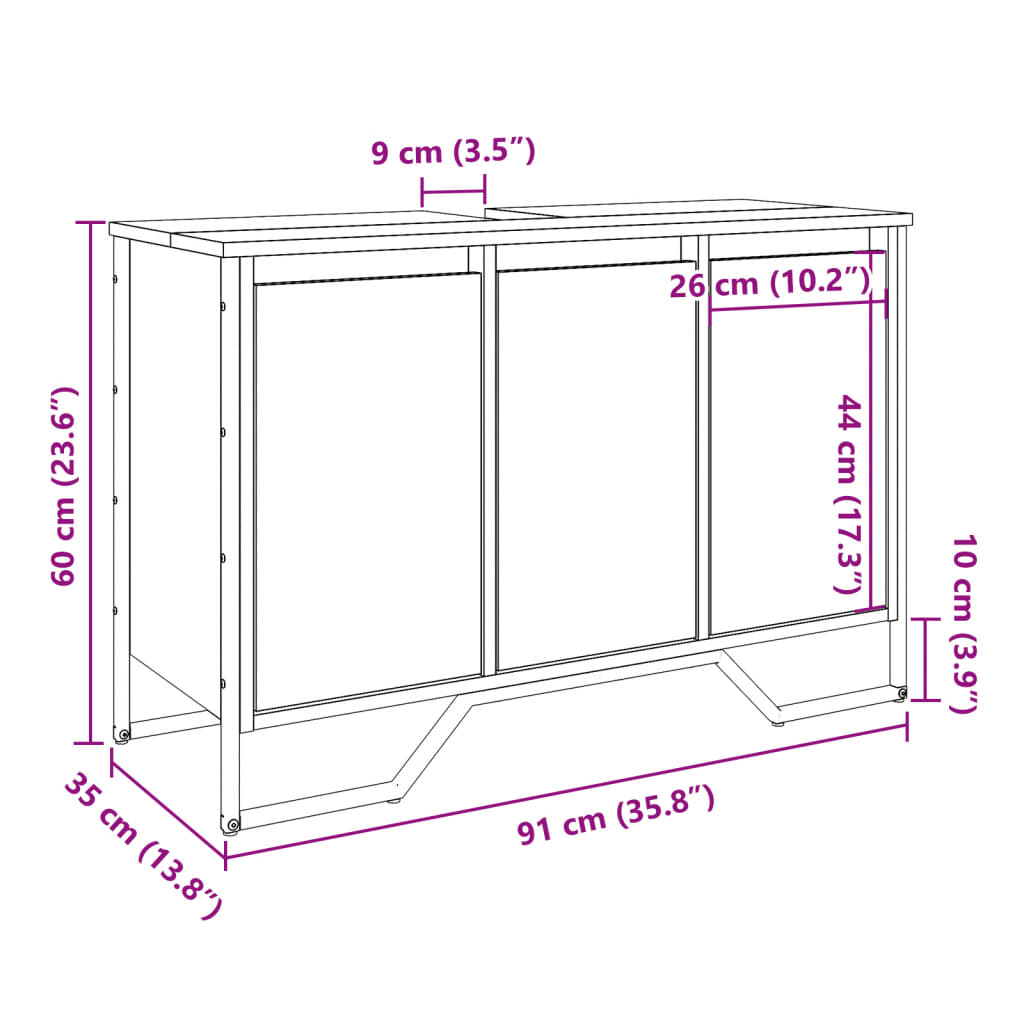 Waschbeckenunterschrank Räuchereiche 91x35x60 cm Holzwerkstoff