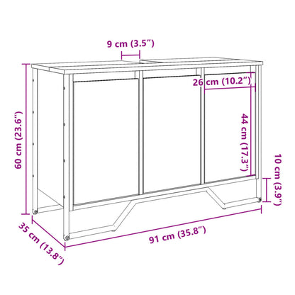 Waschbeckenunterschrank Räuchereiche 91x35x60 cm Holzwerkstoff