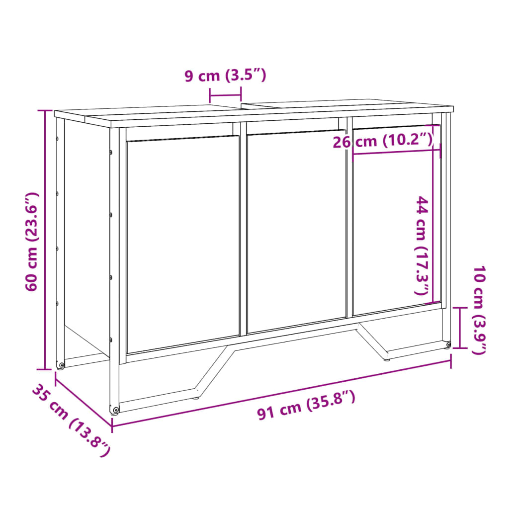 Waschbeckenunterschrank Braun Eichen-Optik 91x35x60 cm