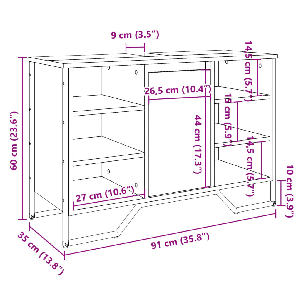 Waschbeckenunterschrank Räuchereiche 91x35x60 cm Holzwerkstoff