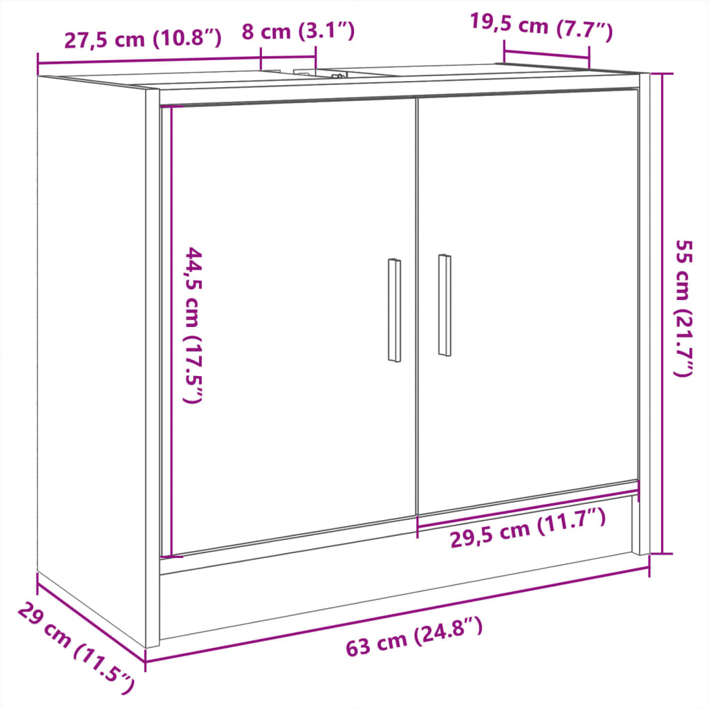 Waschbeckenunterschrank Sonoma-Eiche 63x29x55 cm Holzwerkstoff