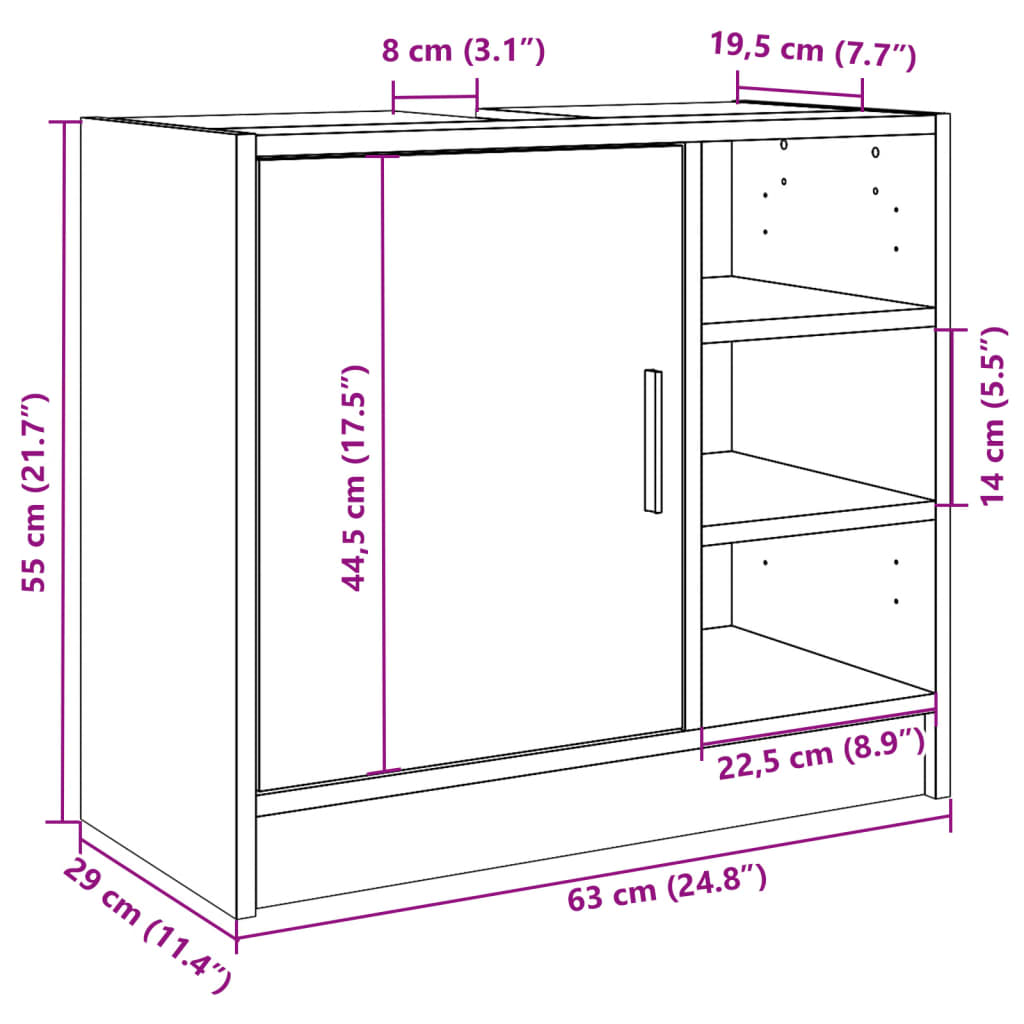 Waschbeckenunterschrank Weiß 63x29x55 cm Holzwerkstoff