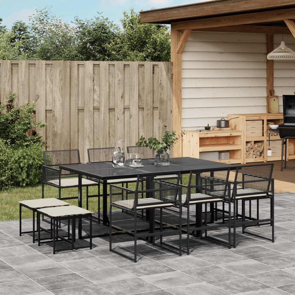 11-tlg. Garten-Essgruppe mit Kissen Schwarz Poly Rattan