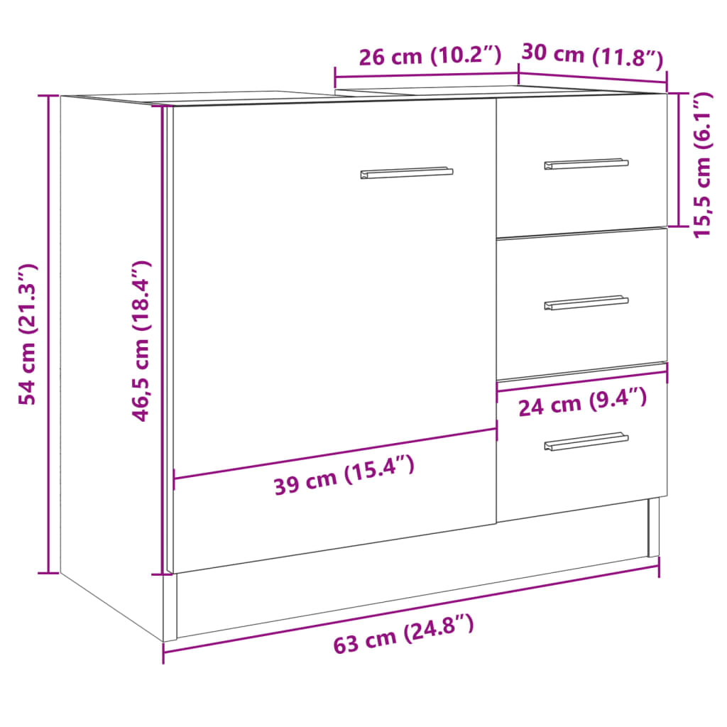 Waschbeckenunterschrank Sonoma-Eiche 63x30x54 cm Holzwerkstoff