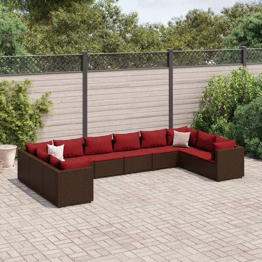 10-tlg. Garten-Lounge-Set mit Kissen Braun Poly Rattan