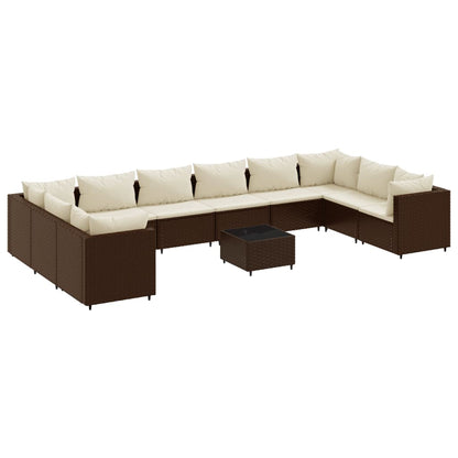 11-tlg. Garten-Lounge-Set mit Kissen Braun Poly Rattan