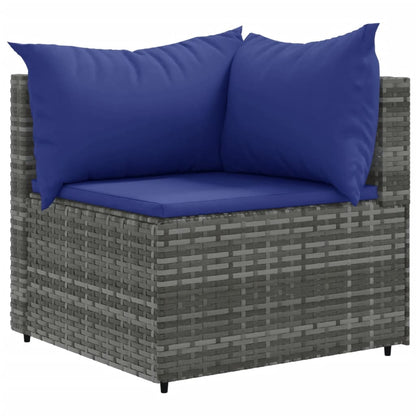 11-tlg. Garten-Lounge-Set mit Kissen Grau Poly Rattan