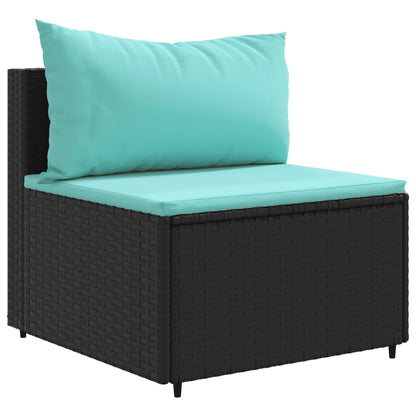 10-tlg. Garten-Sofagarnitur mit Kissen Schwarz Poly Rattan