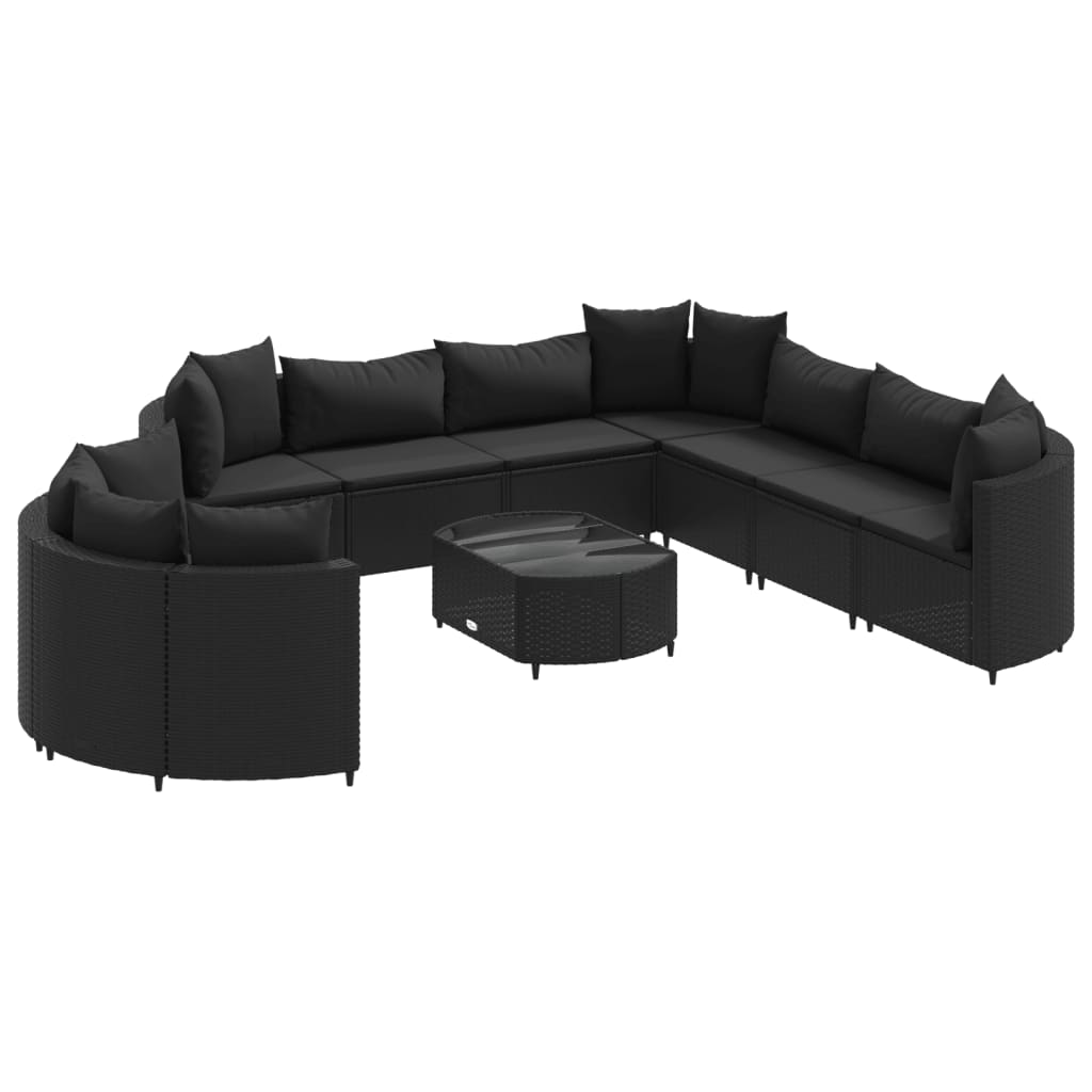 10-tlg. Garten-Sofagarnitur mit Kissen Schwarz Poly Rattan