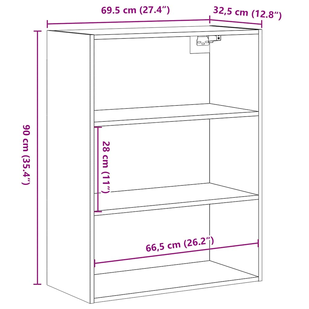 Wandregal Altholz-Optik 69,5x32,5x90 cm