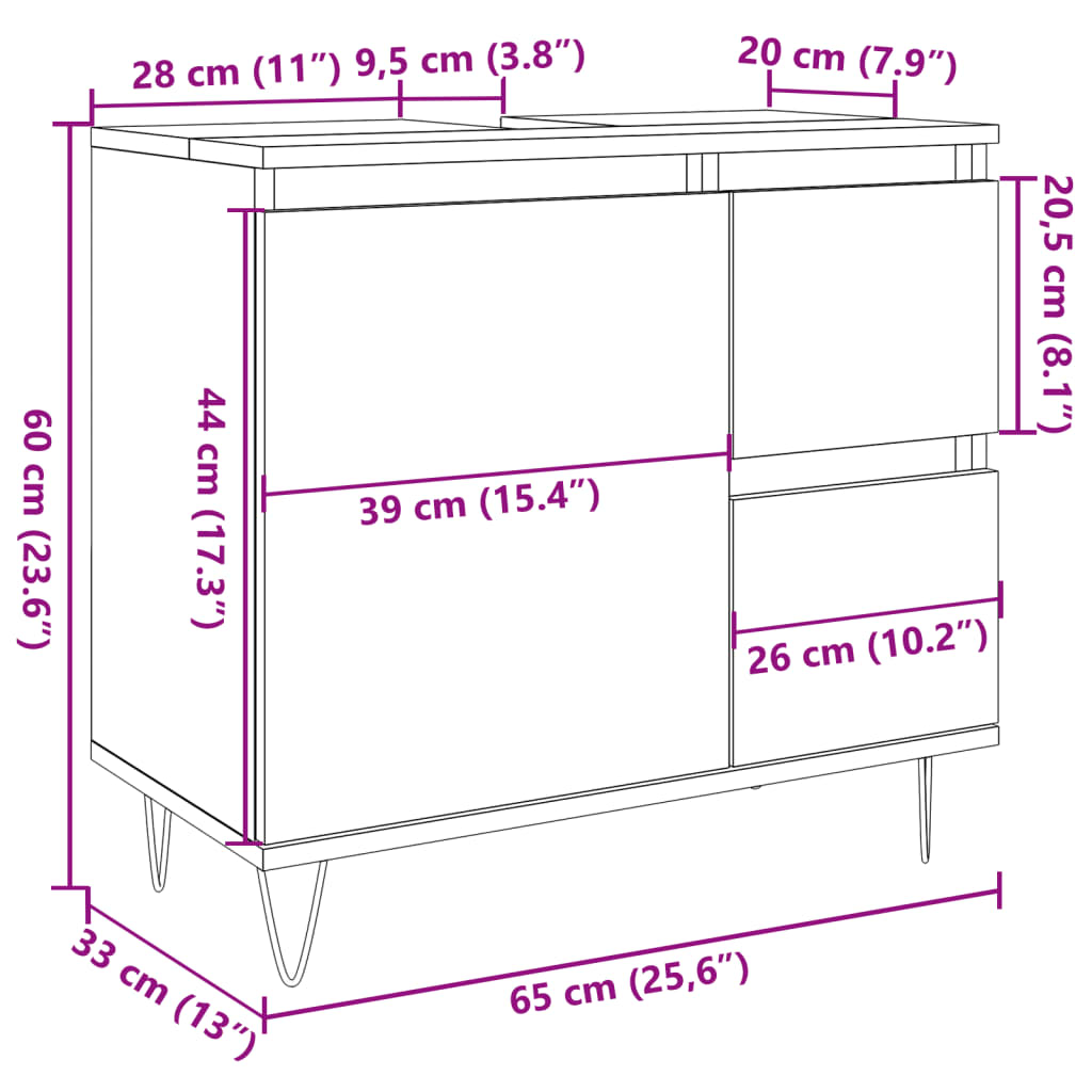 Waschbeckenunterschrank Betongrau 65x33x60 cm Holzwerkstoff