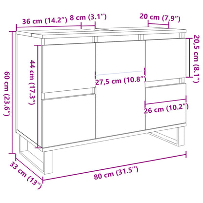 Waschbeckenunterschrank Betongrau 80x33x60 cm Holzwerkstoff