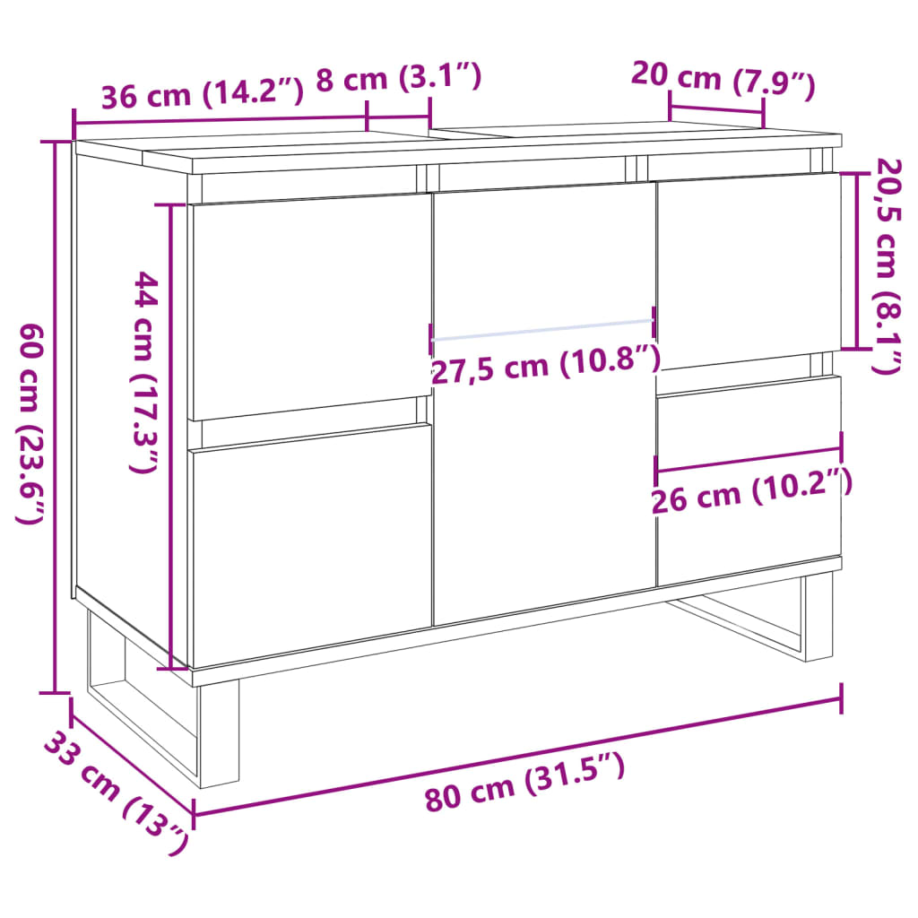 Waschbeckenunterschrank Artisan-Eiche 80x33x60 cm Holzwerkstoff