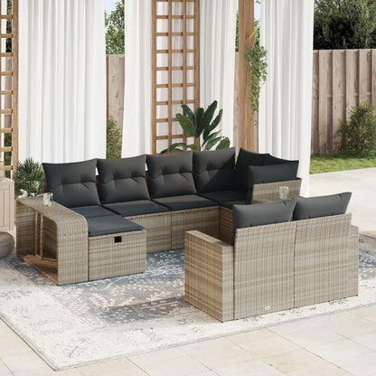 10-tlg. Garten-Sofagarnitur mit Kissen Hellgrau Poly Rattan