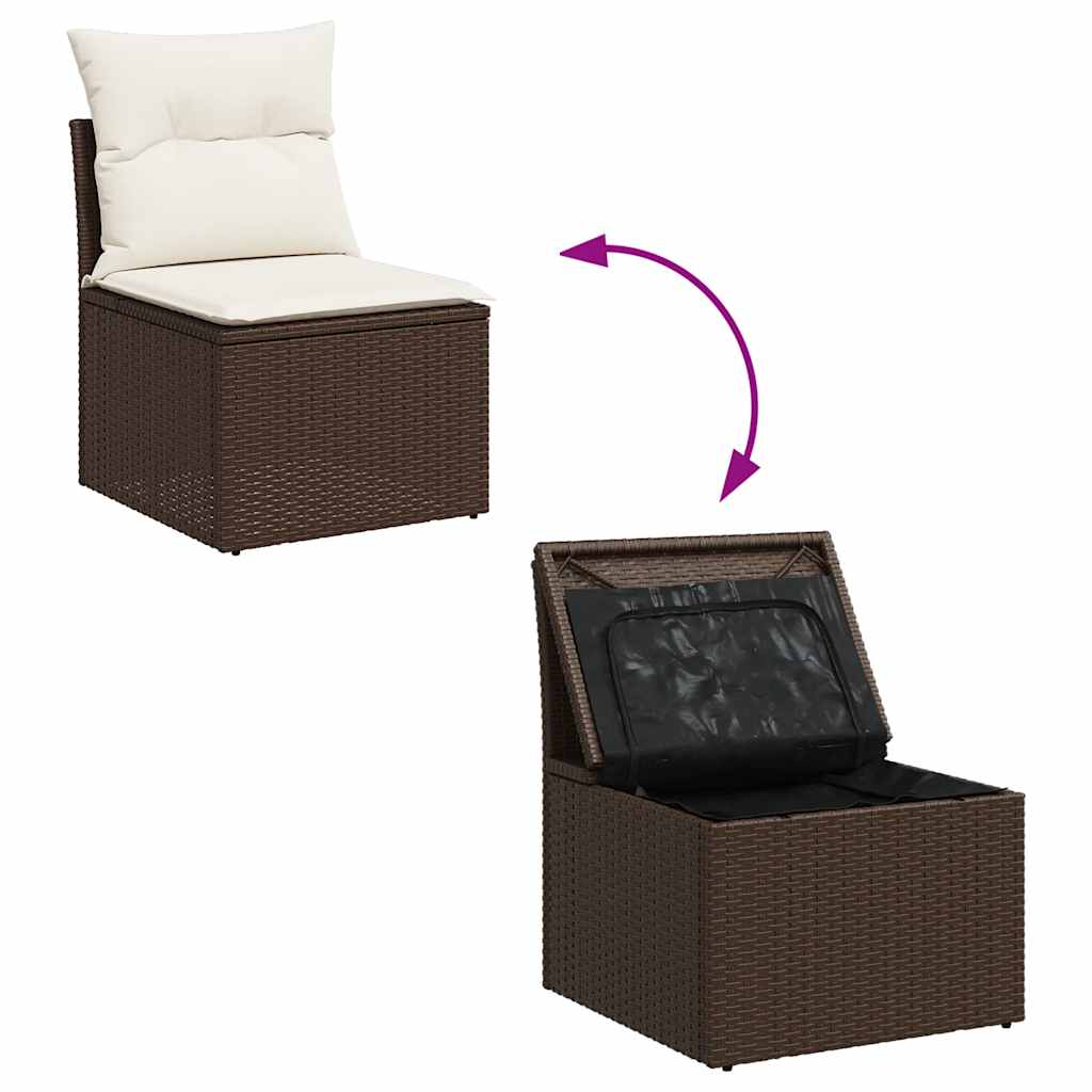 10-tlg. Garten-Sofagarnitur mit Kissen Braun Poly Rattan