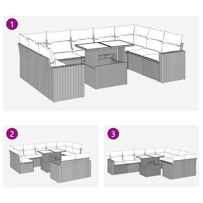 10-tlg. Garten-Sofagarnitur mit Kissen Schwarz Poly Rattan