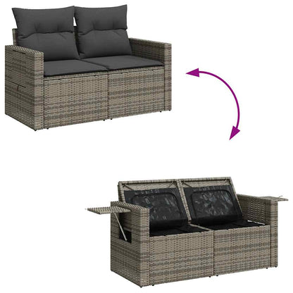 10-tlg. Garten-Sofagarnitur mit Kissen Grau Poly Rattan