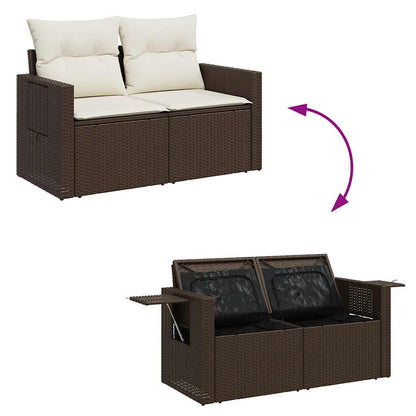 10-tlg. Garten-Sofagarnitur mit Kissen Braun Poly Rattan